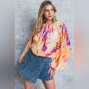 MULTI COLOR PALM PRINT BLOUSE